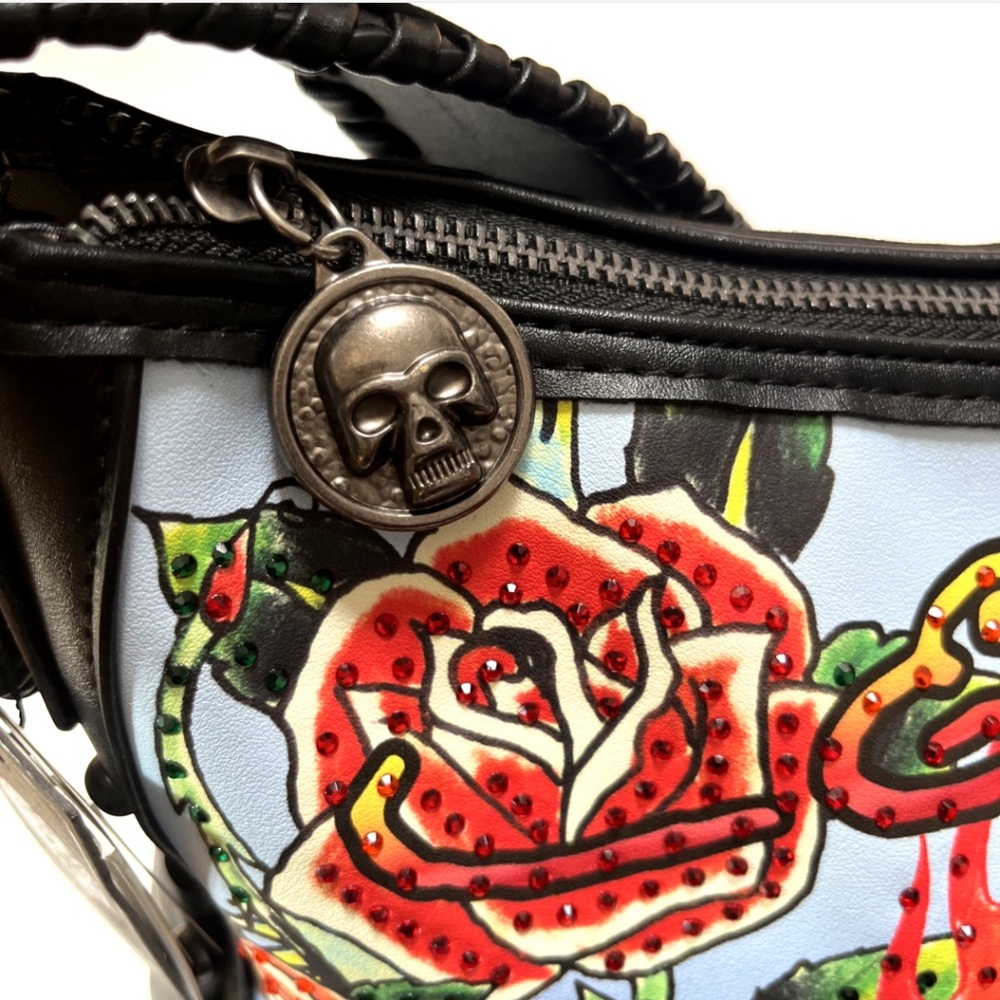 Ed Hardy Multicolor Floral & Horse Hobo Bag with Black Trim - Picture 4 of 8